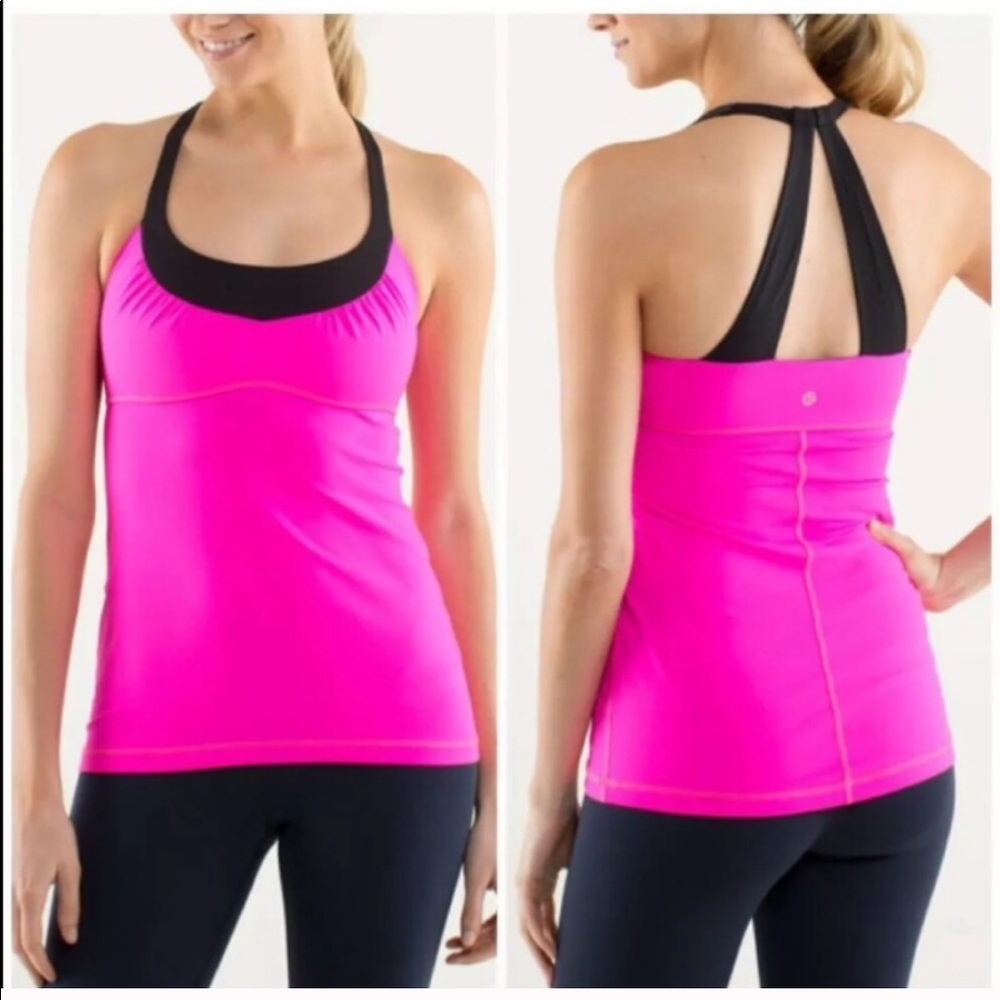 LULULEMON Pink Scoop Me Up Hot Black Racerback Tank Top/Cami Sz 8